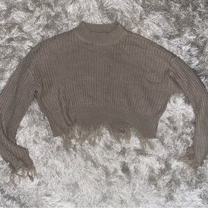 rue21 Small Tan Cropped Distressed Sweater